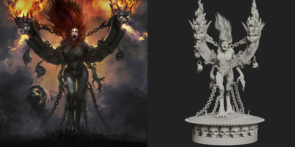 projekt statuetki Andariel z Diablo 4